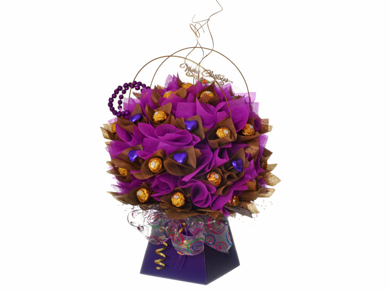Purple chocolate bouquet with ferrero rocher