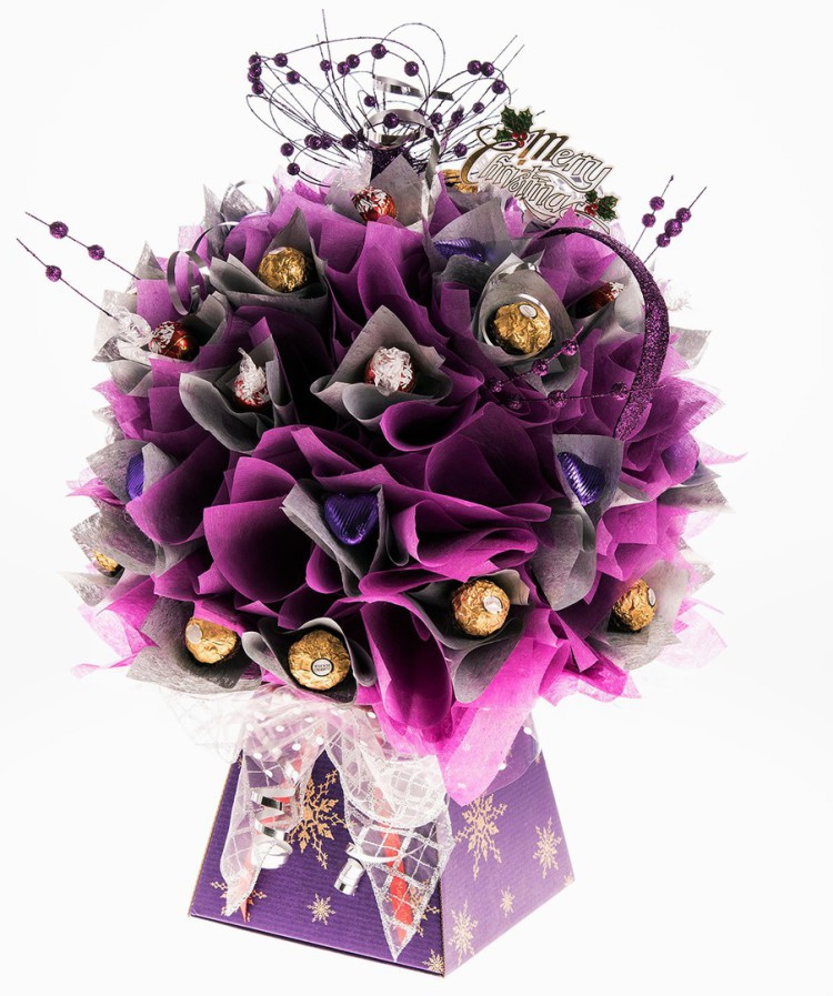 Purple ferrero rocher christmas chocolate bouquet