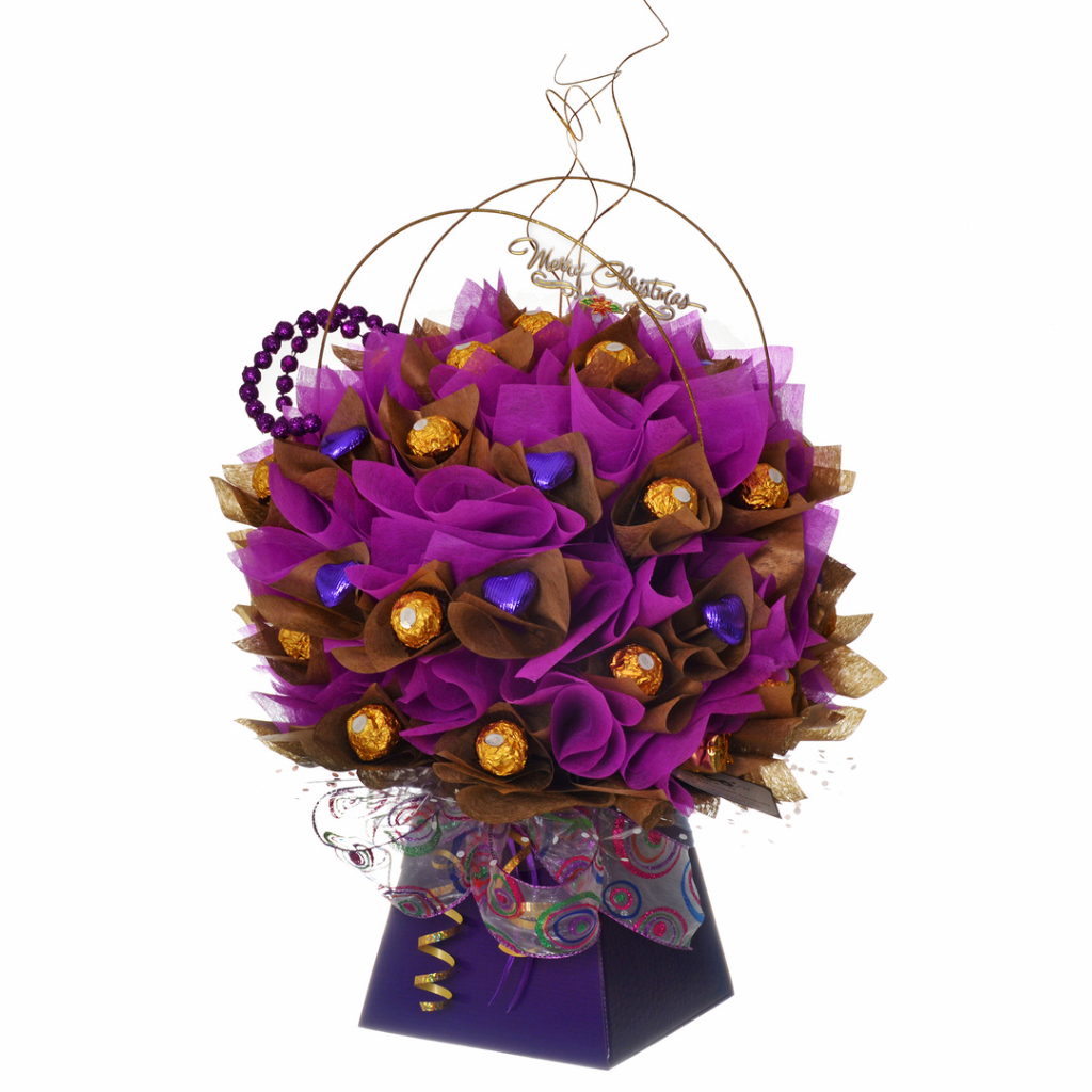 Luxury chocolate bouquet for christmas in purple and gold