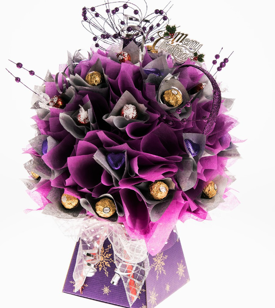 Purple and gold chocolate bouquet